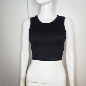 New Classic Mix Black Ribbed Cropped Tank Size S/M Black Sleeveless Crop Top